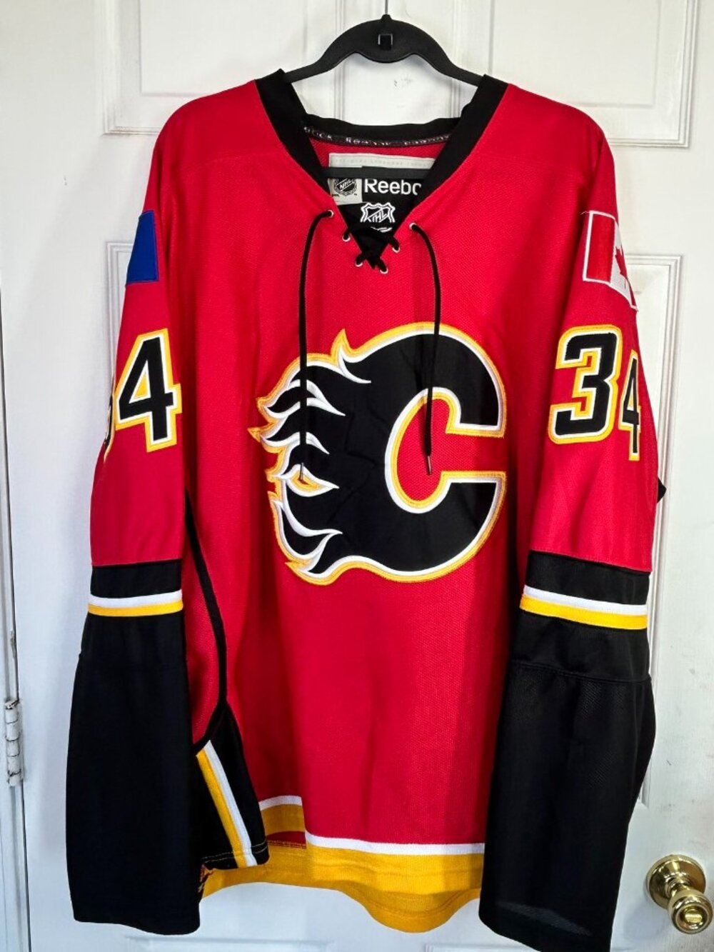 Calgary Flames Kiprusoff #34 Jersey By Reebok/CCM Canada w/Fight Strap-XXXL (56)
